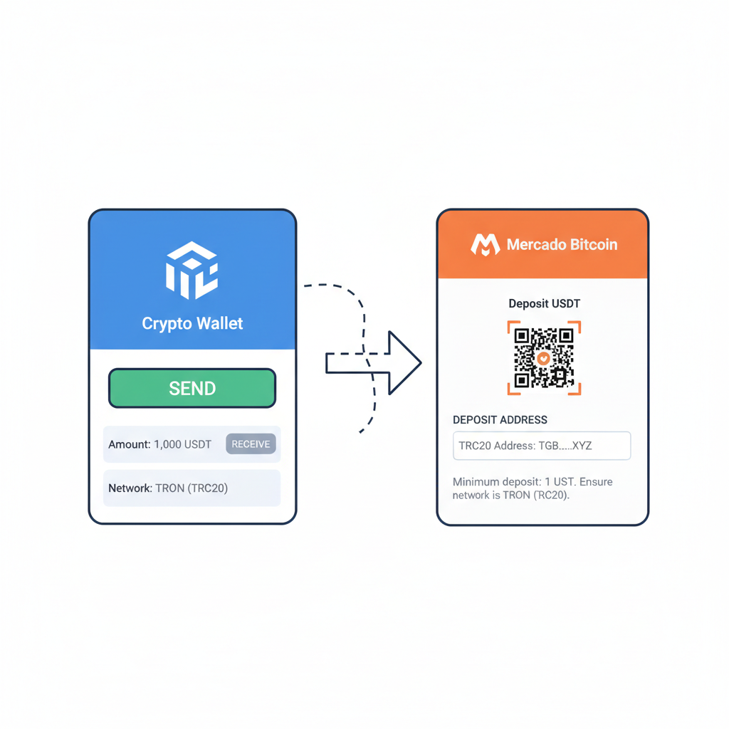 Crypto wallet sending USDT on Tron network to Mercado Bitcoin deposit address
